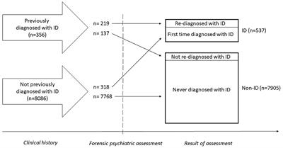 Clinical Characteristics and Pharmacological Treatment of Individuals With and Without Intellectual Disability in Pre-trial Assessment—A Population-Based Study